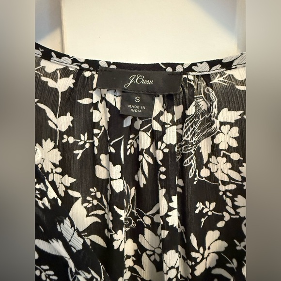 J.Crew Black/Ivory Bird & Floral Toile Print Ruched Sleeve Top Size Small - Picture 4 of 12